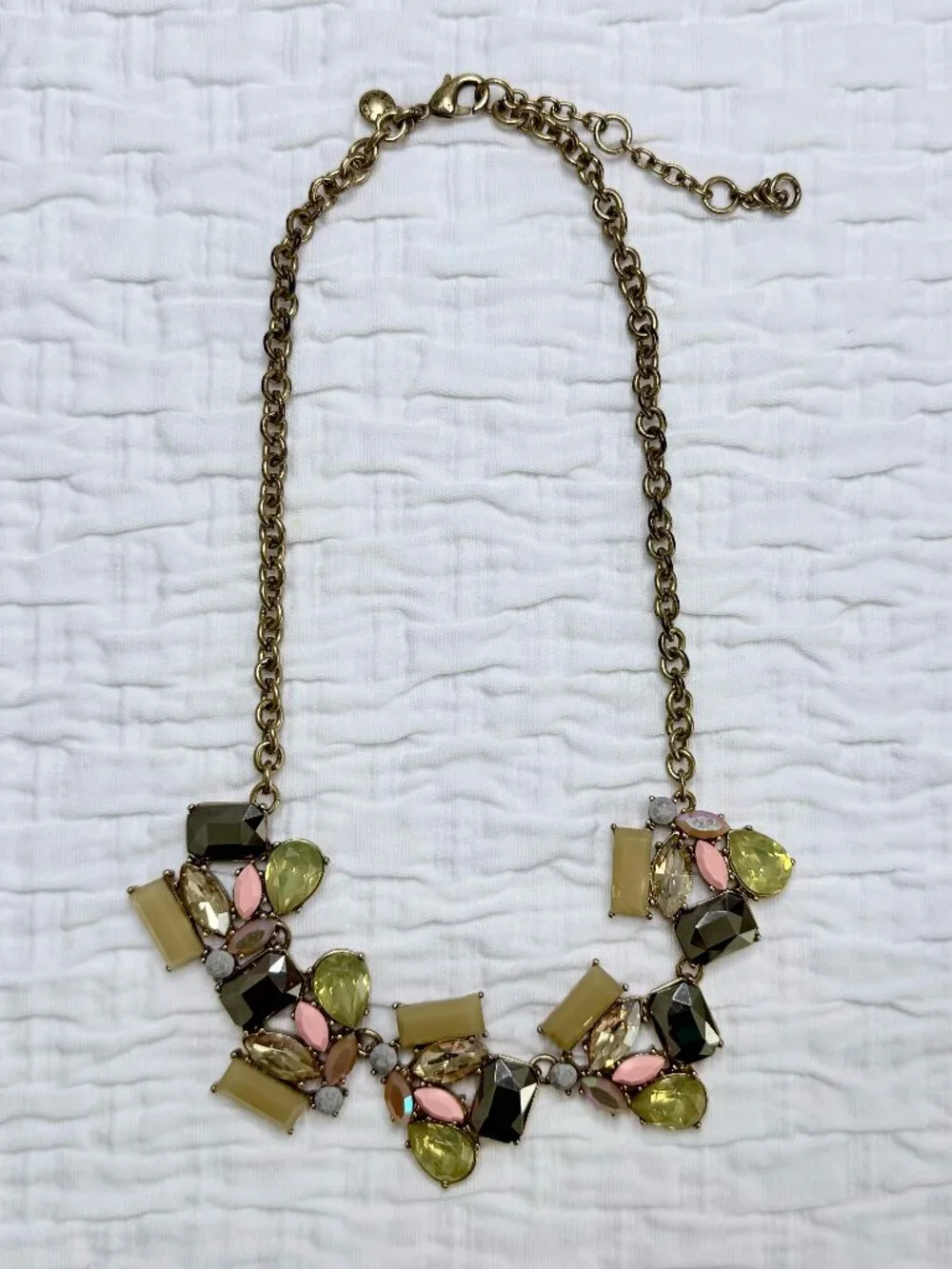 J. Crew Multi Color Necklace & Shape Rhinestone Costume Gold Tone Metal